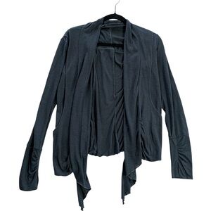 MPG Sport Blue Gray Open Front Cardigan Thumbholes Asymmetrical Hem – Small